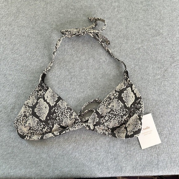 Andie Swimwear The String Bikini Top Women Sz Medium Snake Print Removable Pads - Picture 2 of 11